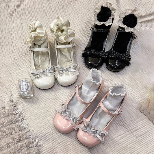 Sweet Lolita Shoes Lolita Shoes New High Heels Cute Lace Bow Girl Mary Jane Single Shoes
