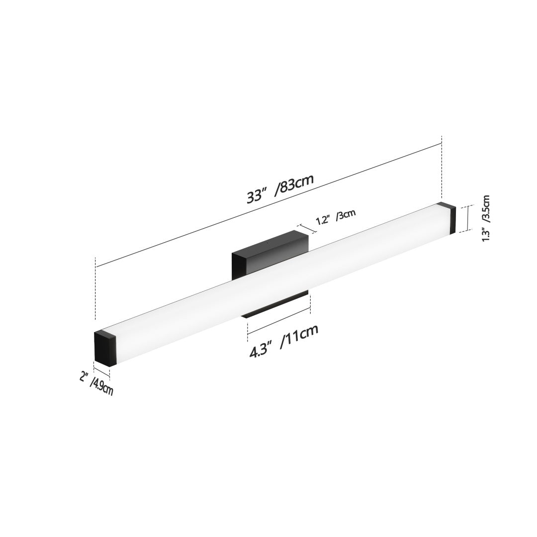 Bathroom Vanity Light Black - 33 Inch Modern Vanity Lights For Bathroom - 18W LED Bath Lights Over Mirror Cool White Light 6000K