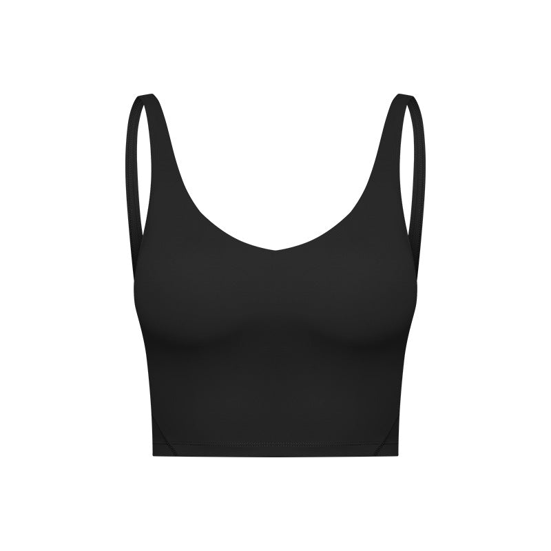Summer Pure Color Ribbon Chest Pad Nude Feel Back-shaping Running Fitness
