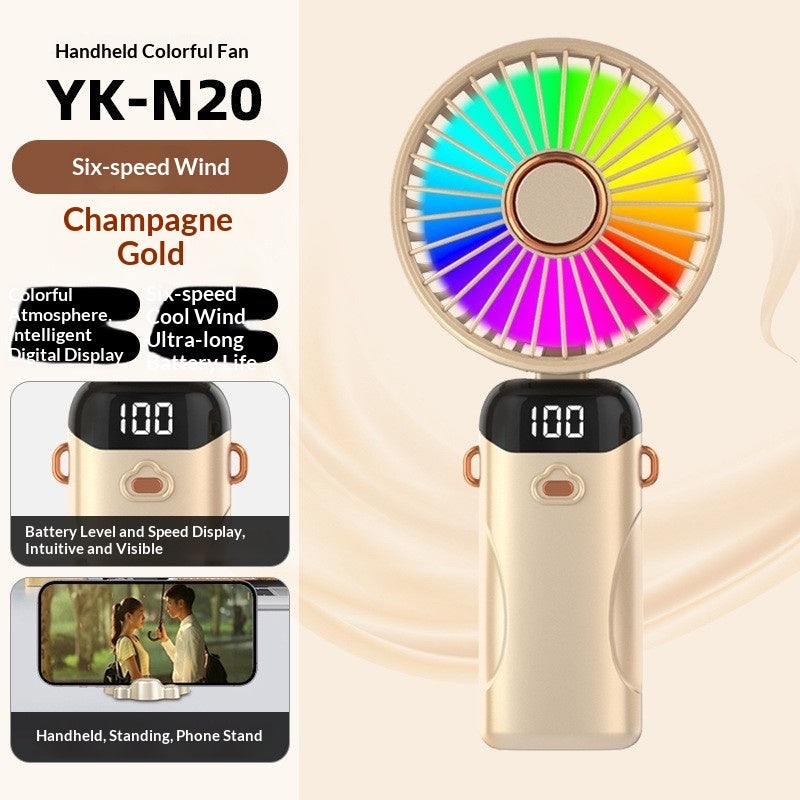 Seven-color Handheld Outdoor Mini Fan USB-charging Mini Portable Digital Display Folding Fan