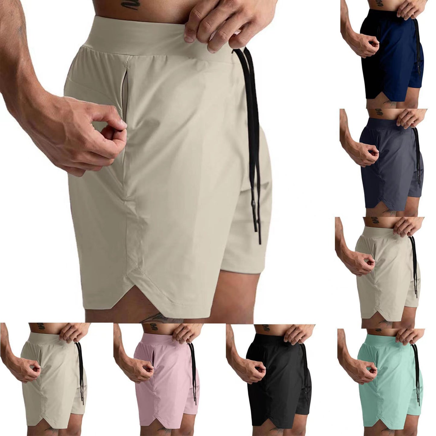 Crazy Muscle Men's Shorts Single-Layer Woven Quick-Dry Solid Color Running Fitness Sports Leisure American-Style Pants