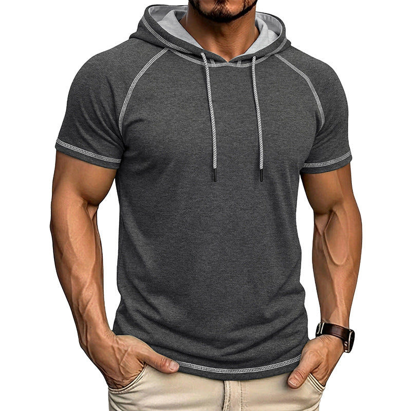 Men's Sports Fitness Hooded Short-sleeved T-shirt