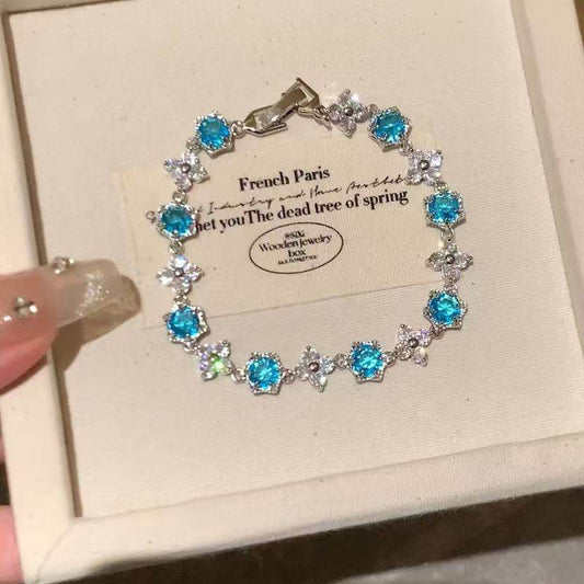 Frosted Blue Zircon Bracelet Ins Style Korean Chic  Bangle Elegant Luxury Fashion Hand Jewelry