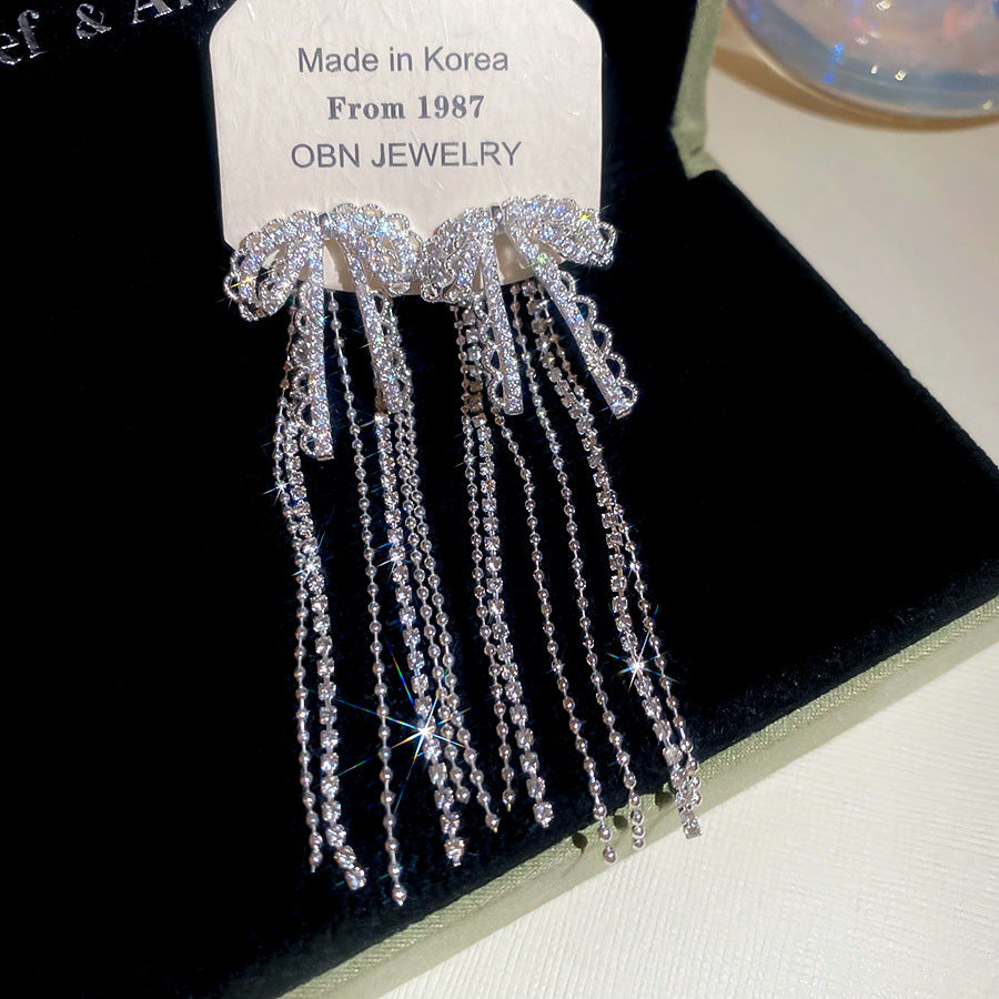 Sophisticated Tassel Earrings For Women Silver Needle CZ Fringe Premium Dangle Jewelry