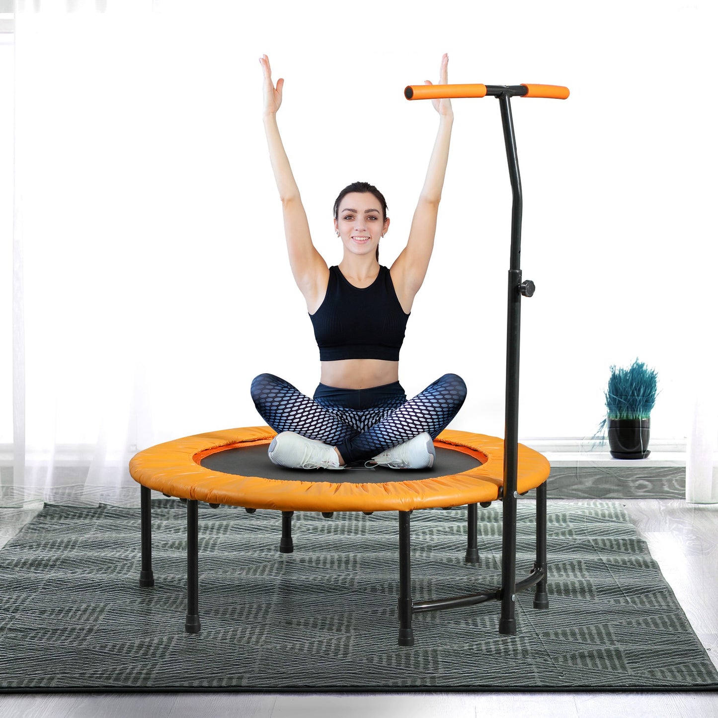 40" Fitness Trampoline With Adjustable Handle, Rebounder Trampoline, Mini Jumper For Indoor Exercise Workout, Orange