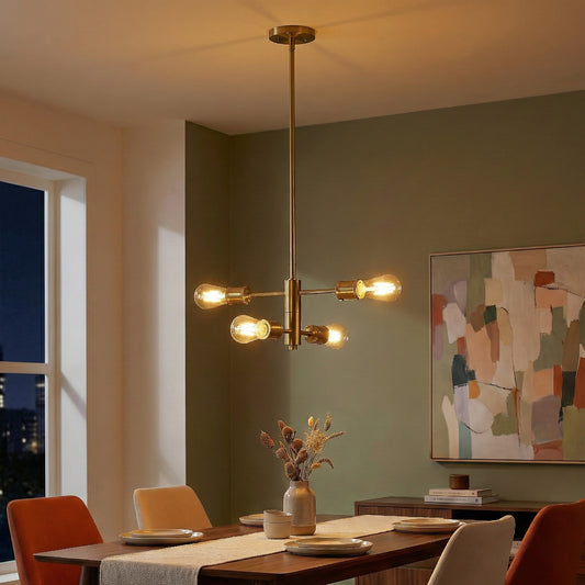 Trellis Four Lights Modern Gold Chandelier Vintage Pendant Fixture For Living Room Dining Kitchen 15  W X 6.75  H