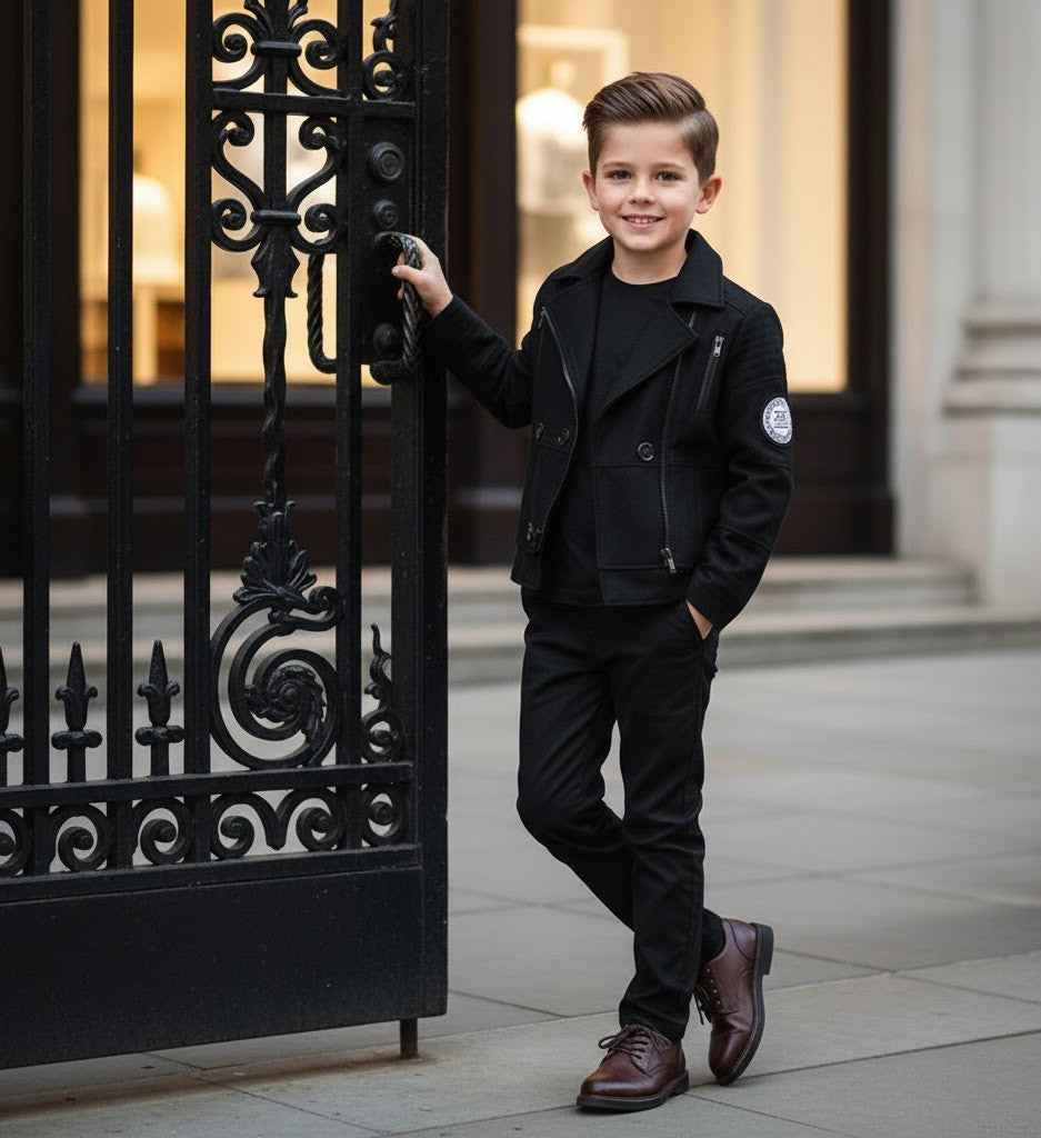 Boys Military Style Jacket Kids Cotton Coat Green Black Smart Outerwear 4-9Y