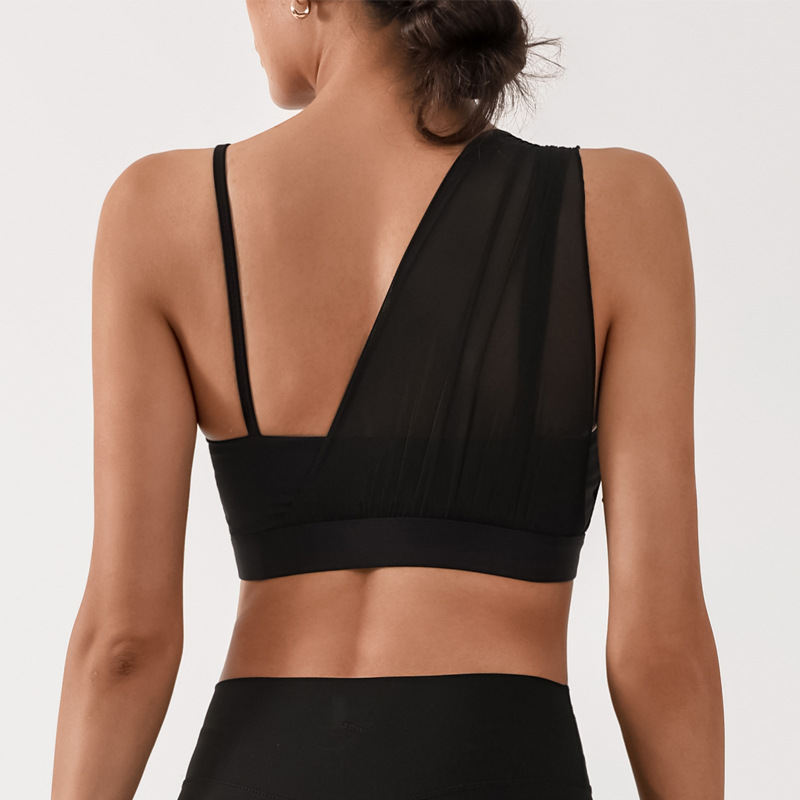 With Chest Pad Yoga Fitness Training Mesh Stitching Contrast Color High Elastic Quick-drying Nude Feel Bra