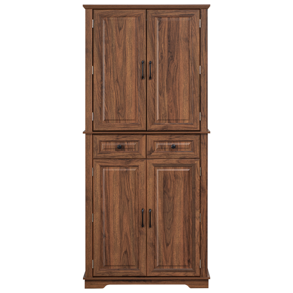 71inch Tall Kitchen Pantry Cabinet With 3 Pull Out Cabinet Organizers, Farmhouse Embossed Texture Storage Cabinet With 6 Door Shelves, 2 Drawers, Freestanding Cupboard For Kitchen, Dining Room Brown