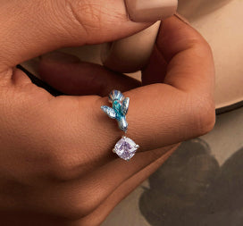 Gradient Kingfisher Petal Opening Smart Bird Sterling Silver Ring