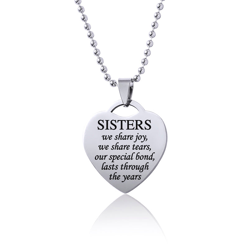 Sisters Heart Pendant Necklace For Women Girls Best Friends