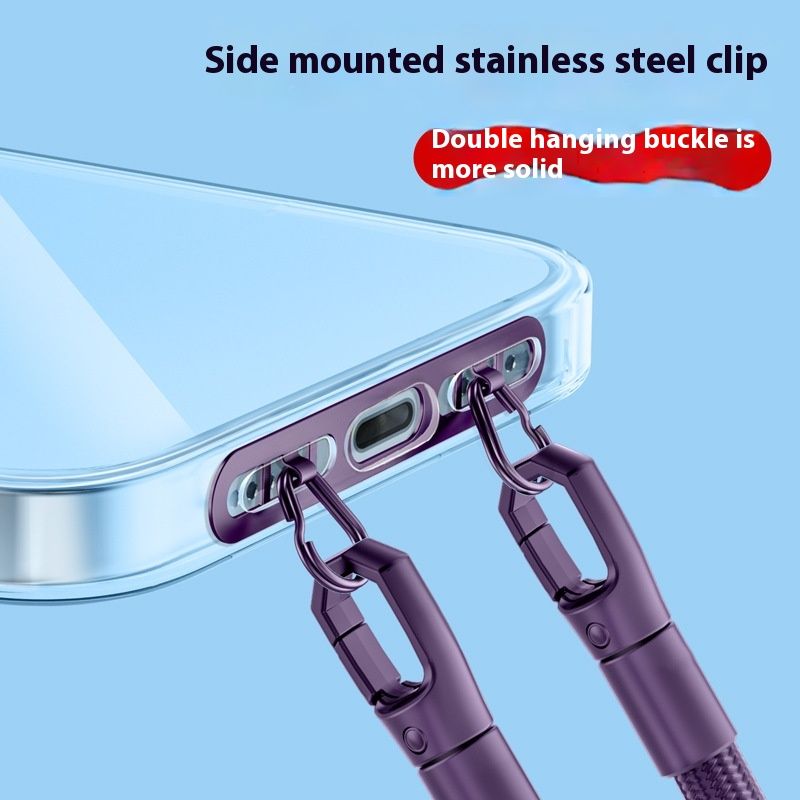 Mobile Phone Lanyard Stainless Steel Side Hanging Clip Anti-lost Double Buckle Gasket