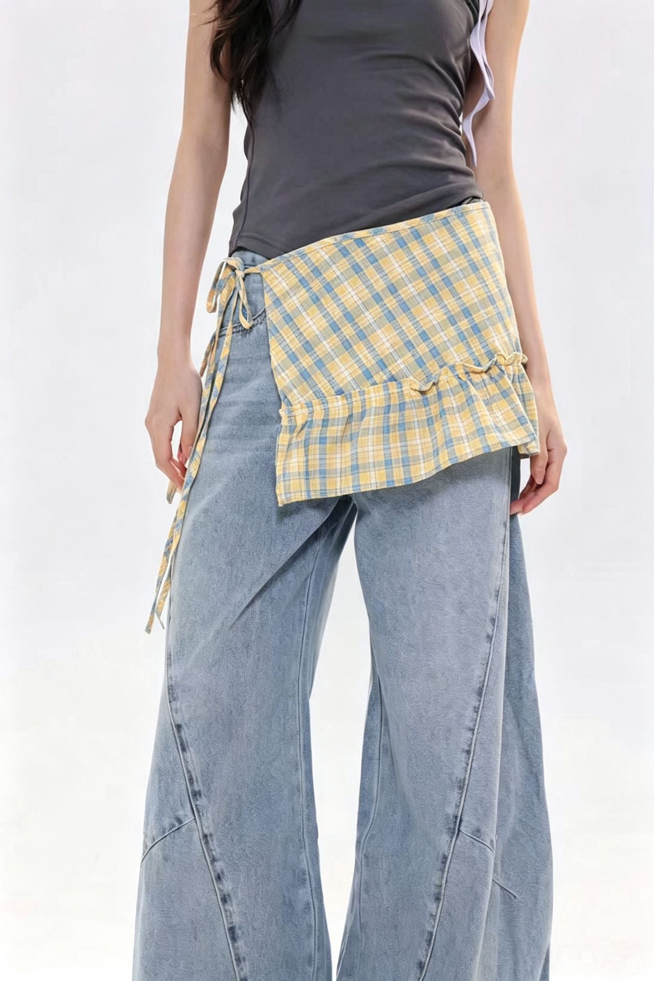 Korean-style Preppy Plaid Skirt With A Ruffled Hem And A-line Tiered Design