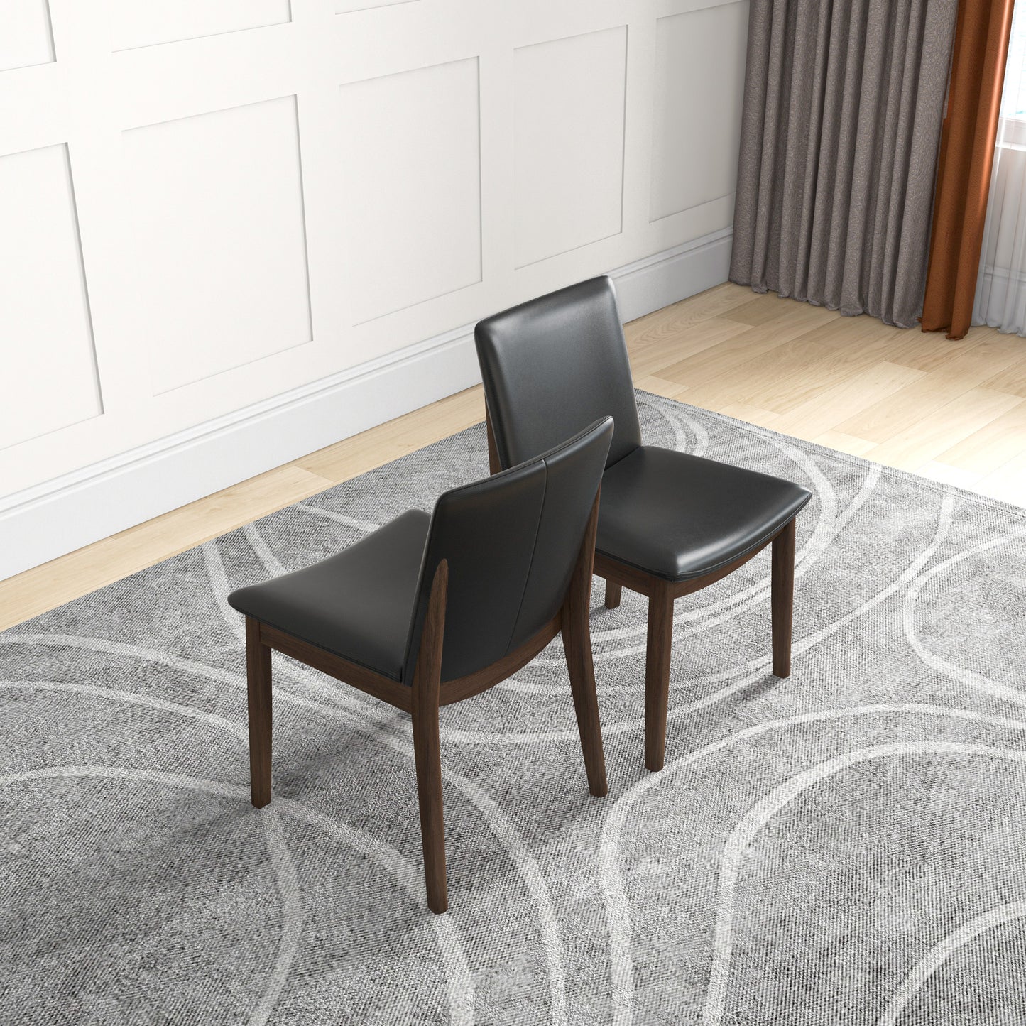 Solid Wood Frame Laura Mid-Century Modern Solid Wood Dining Chair   Set Of 2   In Black Fabric Upholstery For Home Kitchen