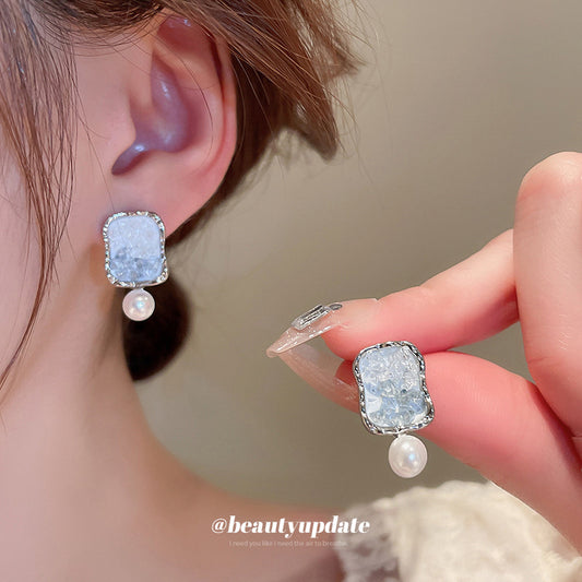 Silver Needle Office Wear Earrings Women Gradient Crystal Flower Studs Versatile Elegant