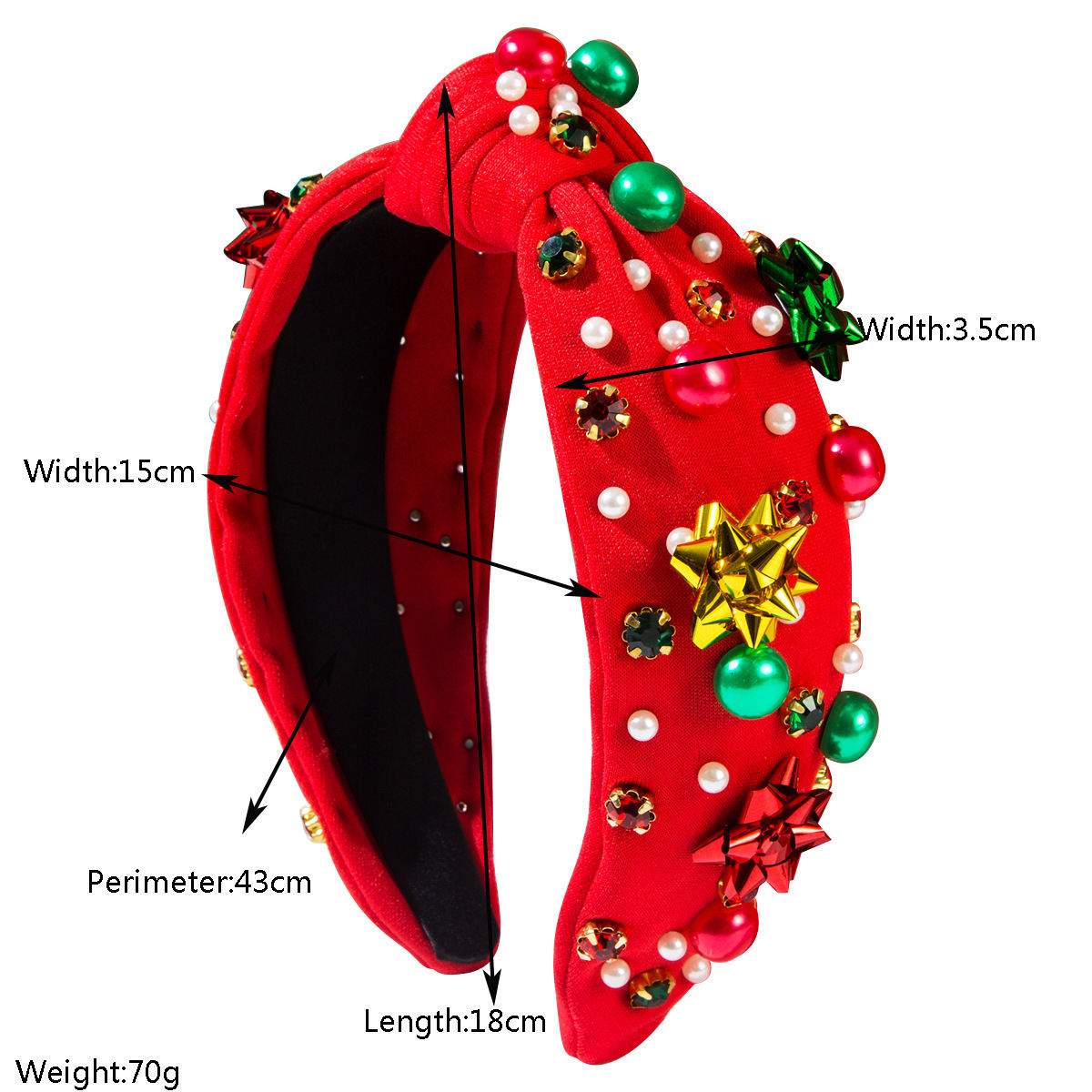 Christmas Headband Red Green Plastic Flowers Accessories Pearl Headband