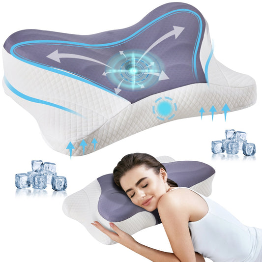 Cervical Neck Pillow, Cooling Ergonomic Memory Foam Pillows  Dual Height Orthopedic Support Contour Pillow For Side