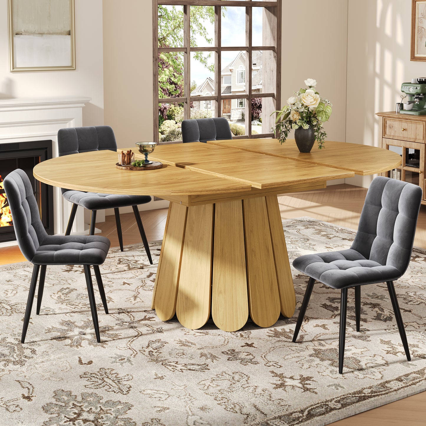 Extendable Dining Table, Dining Room Table, Kitchen Table, Balcony Table, Wooden Dining Table Round Dining Table, Extends To Oval, 118-158 Cm, Seats Up To 6 People, Natural Color