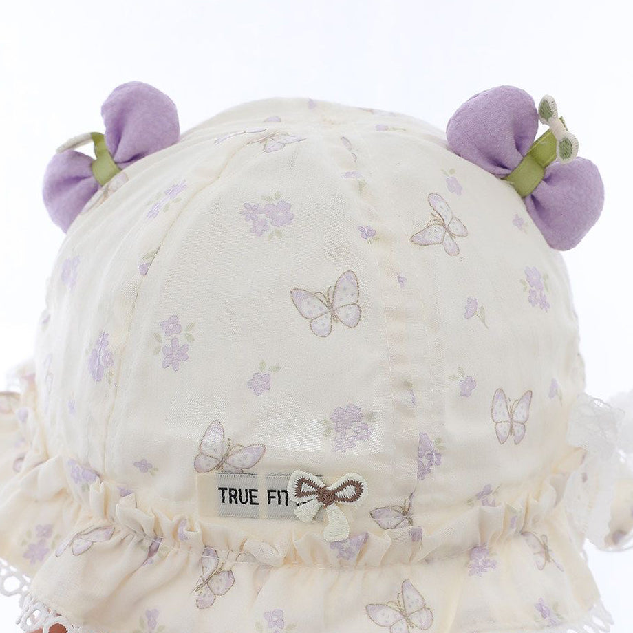 Children's Butterfly Lace Brimmed Hat With A Bow Decoration At The Edge Is Sweet And Adorable. It Is A Short Brimmed Fisherman Hat Suitable For Outdoor Outings.