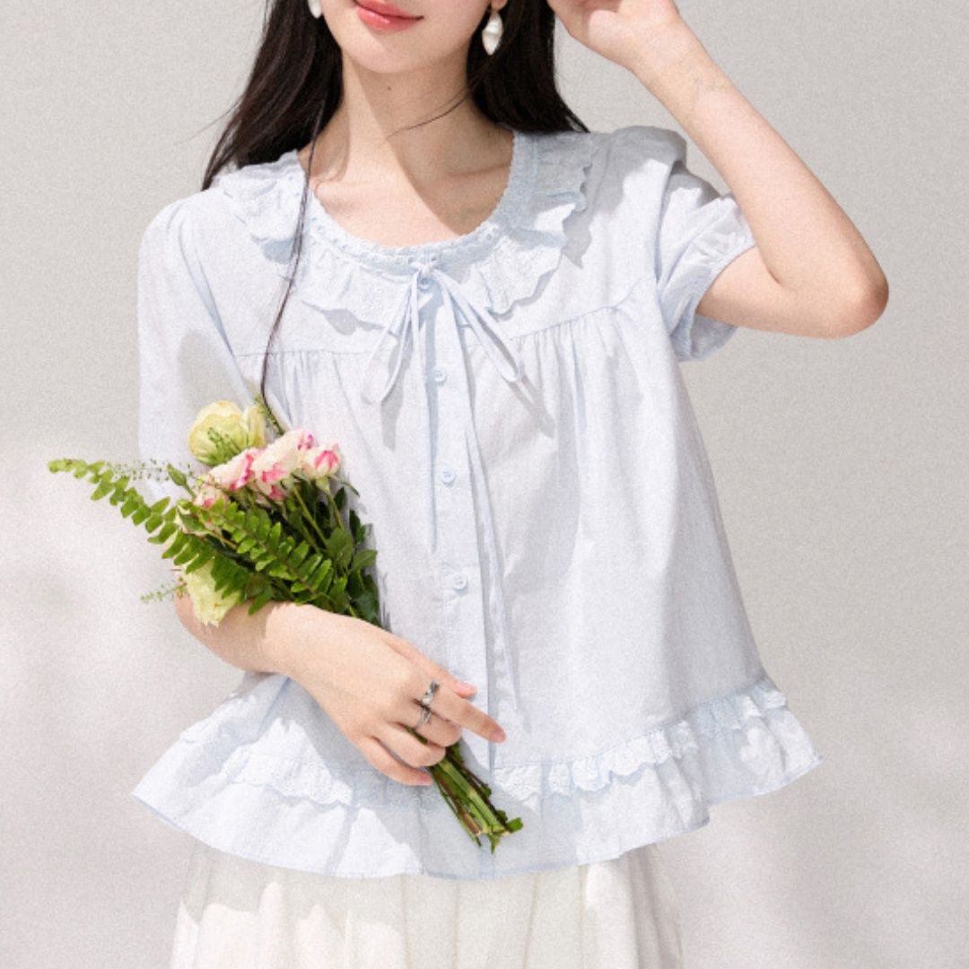 Korean-style Sweet Round-neck Blouse For Women