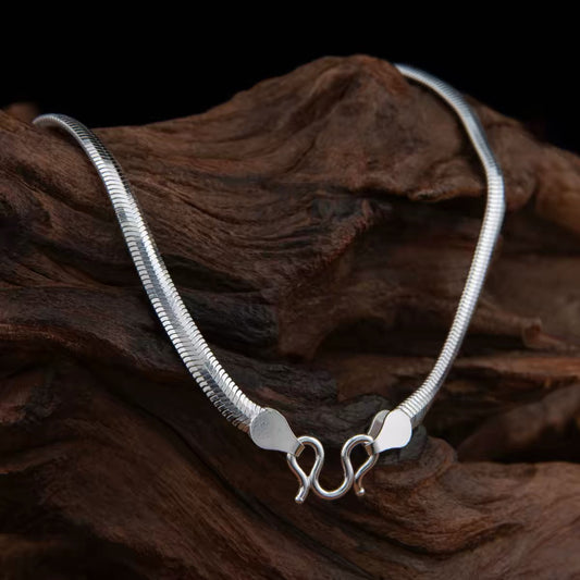 1pcs 999 Sterling Silver Flat Snake Chain Necklace, Minimalist Chic Style, For Daily Office Wear & Casual Outfits