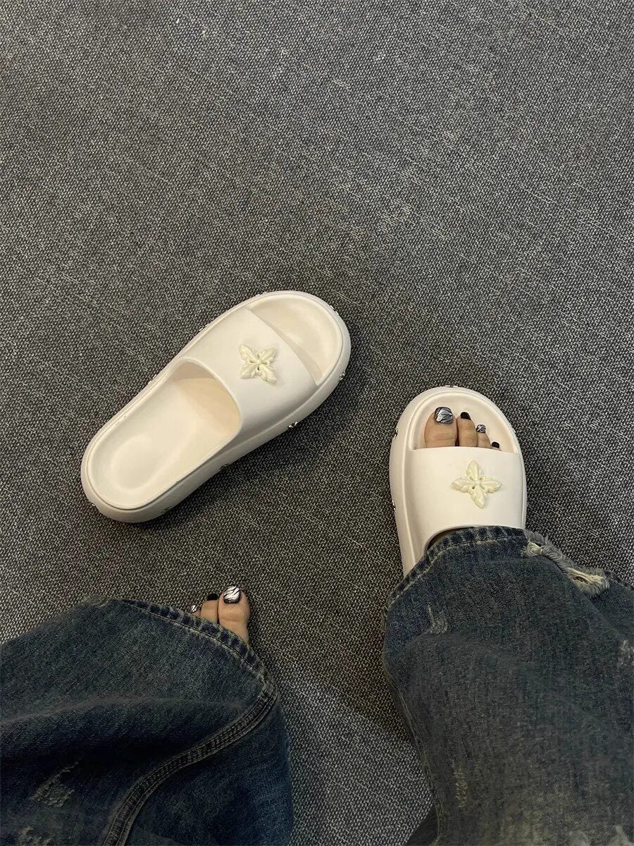 Women Platform Slippers, Summer Outdoor Wear, Luxury Texture, Non-slip Soft Cloud Cushion Insole, Punk Style Fashion Slides For Indoor & Outdoor