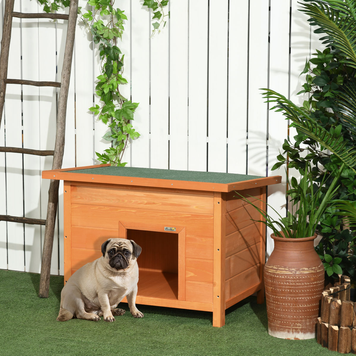 PawHut Wooden Dog Kennel Elevated Dog Pet House W/ Open Top 82W X 58D X 58H Cm