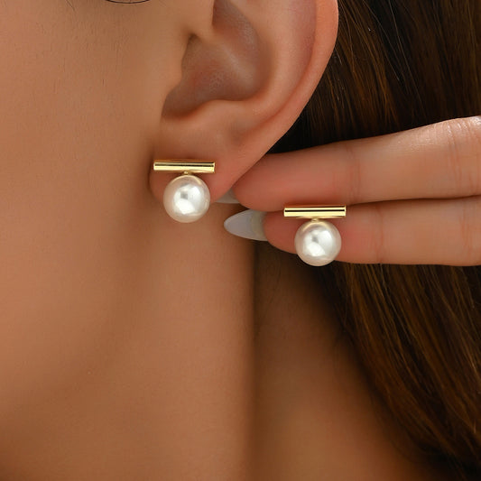 Ins Premium Korean Japanese Forest Style Stud Earrings For Women, Niche Minimalist Inlaid Pearl Design, Preppy Daily Ear Jewelry
