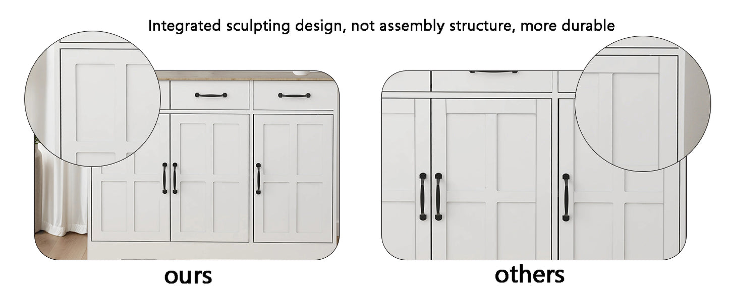 55.91 Large Farmhouse Buffet Cabinet Storage Sideboard With 2 Drawers And 4 Doors For Dining Living Room Kitchen Cupboard-White