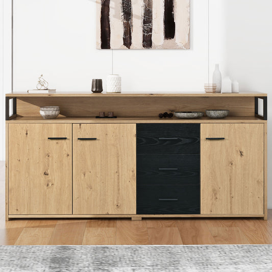 Industrial Sideboard With 3 Doors And 3 Drawers, Chest Of Drawers & Kitchen Cabinet, Multi-purpose Storage Highboard With Metal Handles For Bedroom, Living Room And Office, Size 1503575.9cm