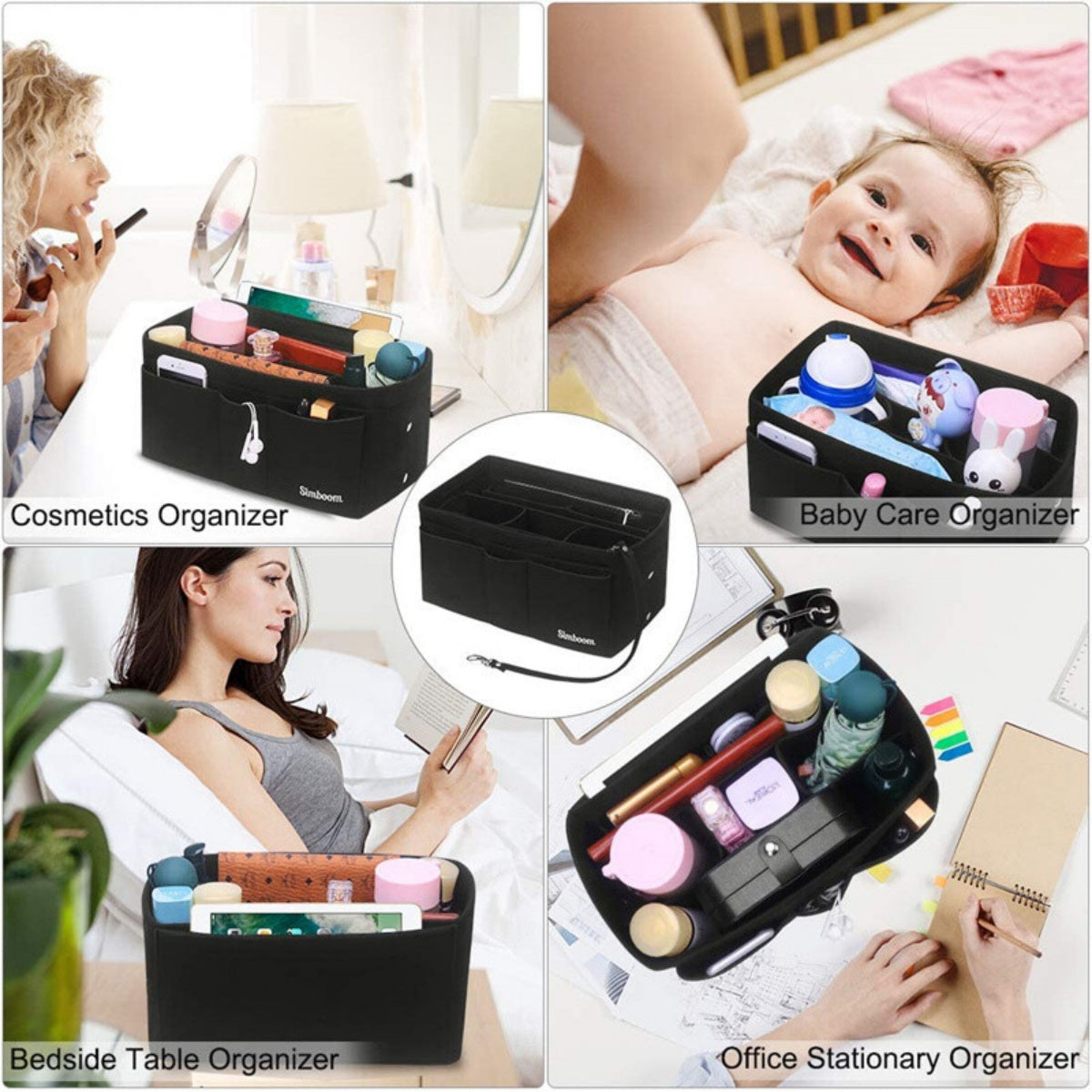 Ladies Felt Travel Makeup Bag Insert Liner Purse Pouch Women Organizer Handbag