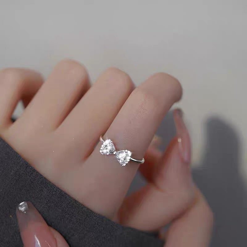 1pcs 990 Sterling Silver Sparkling Bow Statement Ring, Glamorous Romantic Style, Ideal For Birthdays & Holiday Gifts
