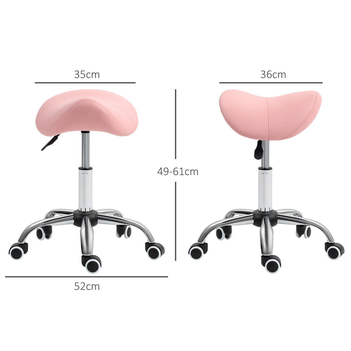 Saddle Stool, Height Adjustable Salon Chair For Massage Spa, Faux Leather, Pink