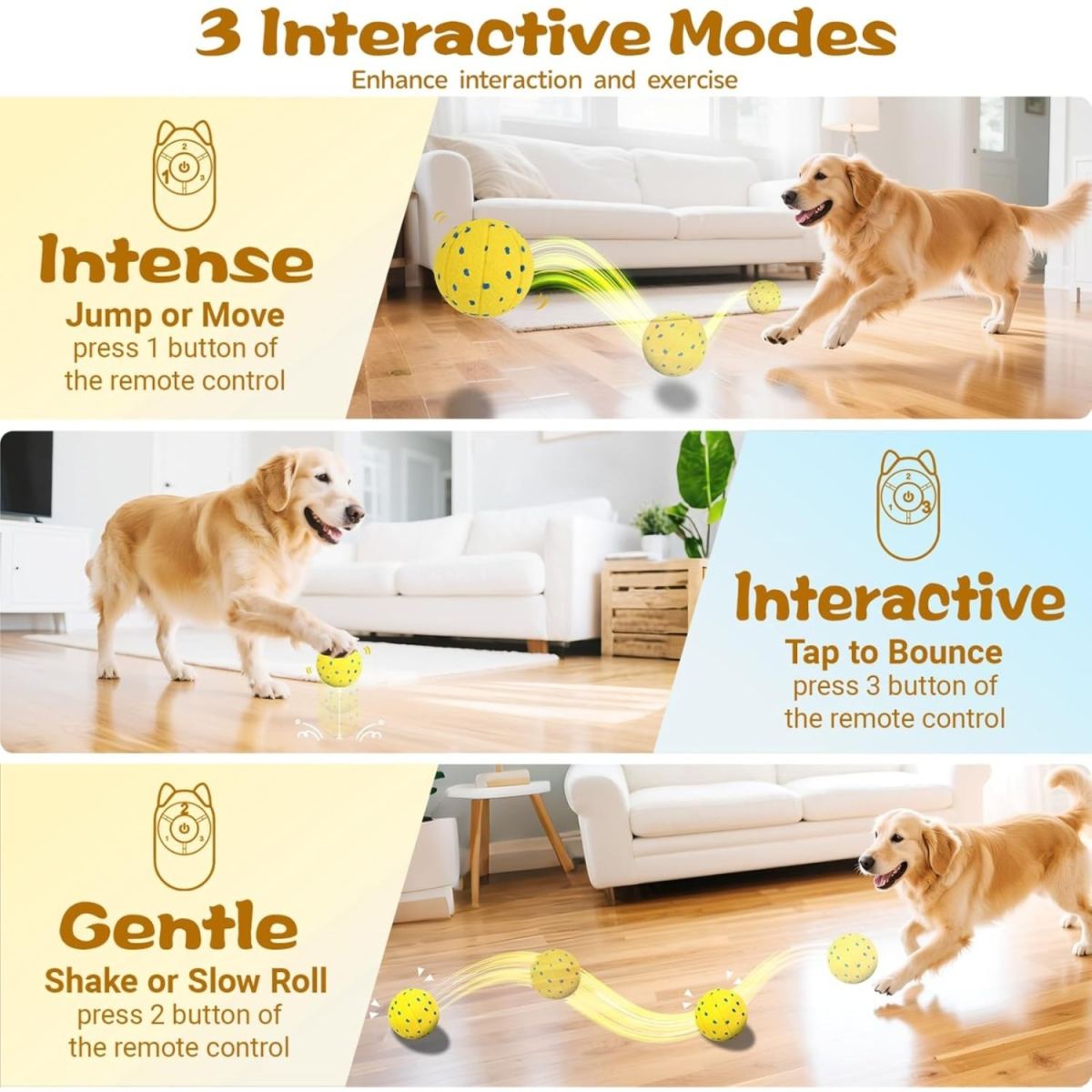 Interactive Dog Toy With 3 Play Modes, IPX7 Storage Pouch, Electric Dog Toy, Indestructible, Self-Rolling Ball, Dog Moves