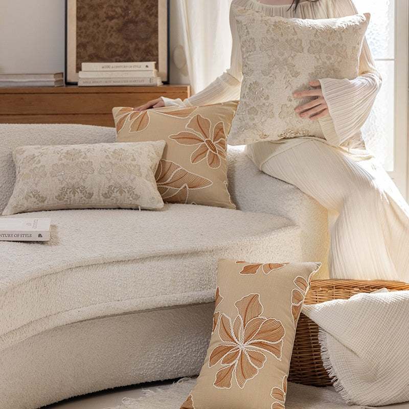 Floral Embroidered Plant Home Living Room Decorative Sofa Throw Pillow