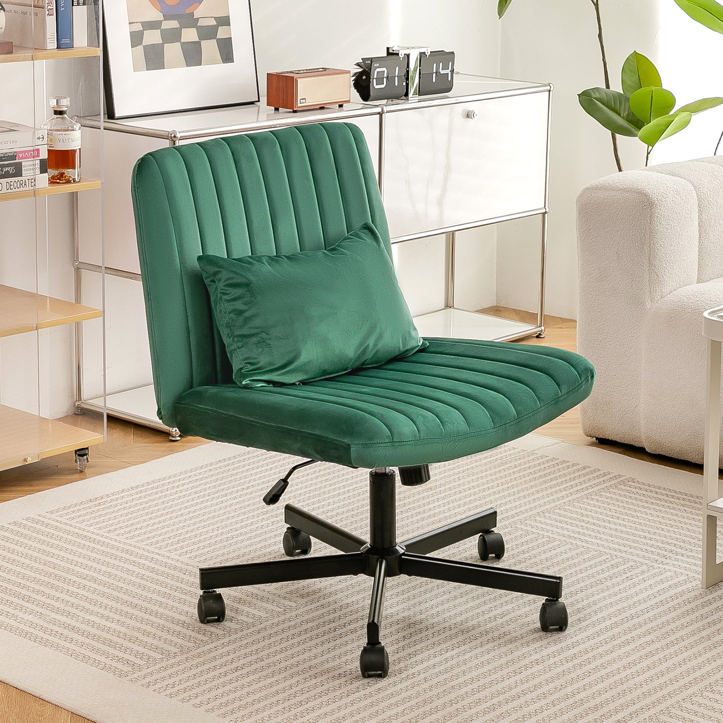 Modern Office Chair Home Office - Height-adjustable Swivel Chair Without Armrests With Quiet Castors & Upholstered Cushions - Elegant Fabric Office Chair For Study & Living Room
