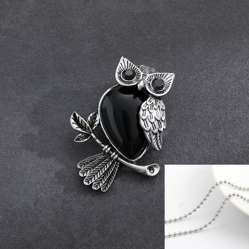 Natural Stone Crystal Pendant Owl Pendant Alloy Accessories Necklace