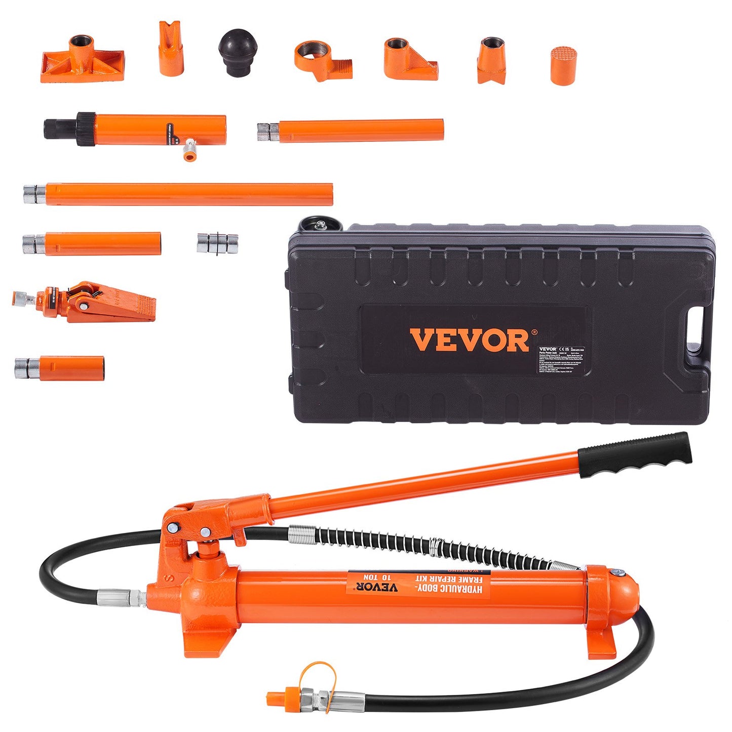 10 Ton Porta Power Kit, Hydraulic Ram With Pump, Car Jack With 4.6 Ft/1.4 M Oil Hose, Bent Frame Repair Tool With Storage Case For Automotive, Garage, Heavy Equipment, Mechanic (22046 LBS)