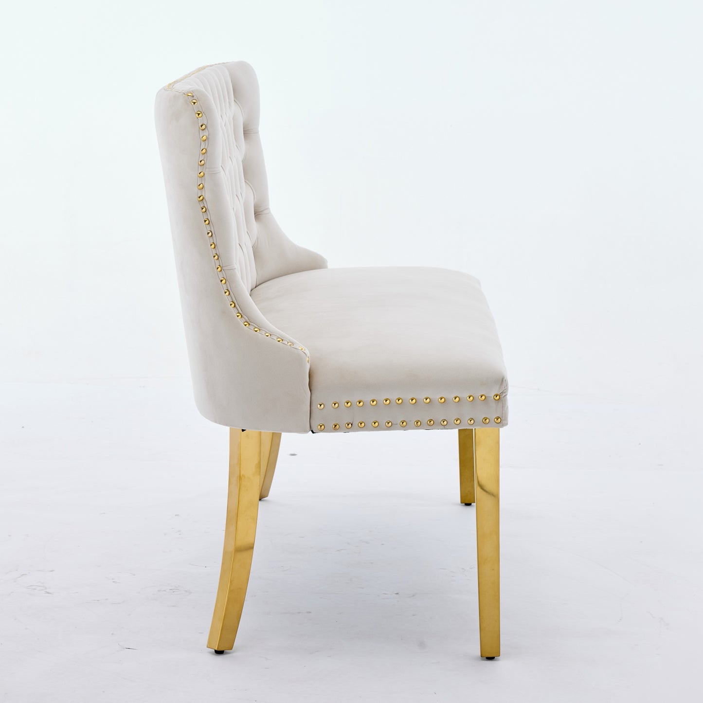 Velvet Double Dining Loveseat Bench, Kitchen & Dining Seating, 2-Seat Tufted Bench W Handmade Buttons, Wing Back, Gold-Plated Steel Legs, Mid Century Modern,Single Pack,Beige,DE1602BG