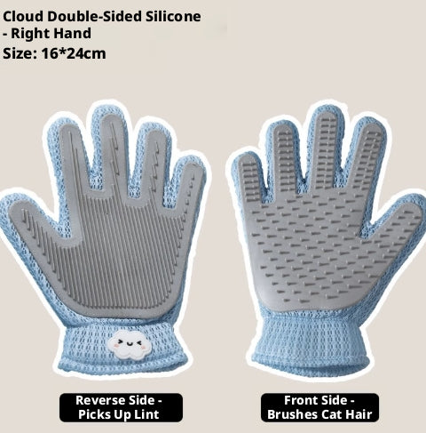 Cat stroking gloves-blue cloud-front stroking cat and back stroking hair-right hand-1