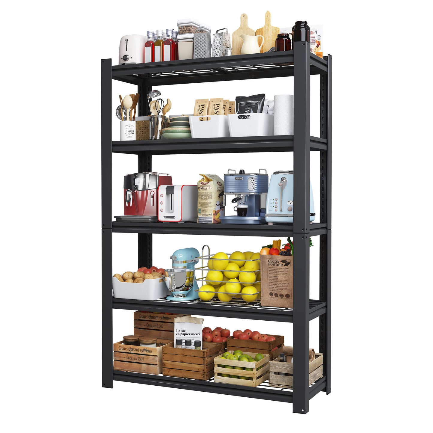 72 H 5-Tier Adjustable Heavy Duty Shelving Metal Mesh Storage Rack  2000 Lbs Loading Capacity  - Metal Shelf Organizer For Pantry, Garage, Kitchen - 35.43 Wx15.75 Dx72 H - Black