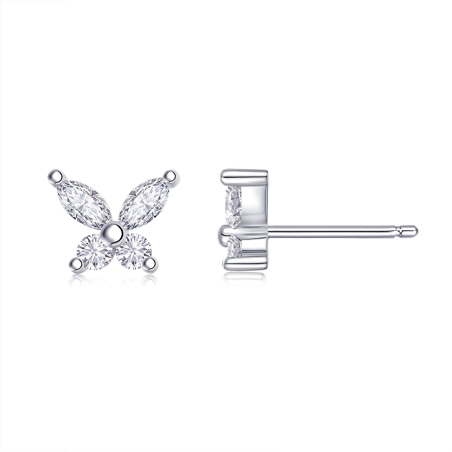 S925 Sterling Silver Butterfly Stud Earrings, D-VVS1 Moissanite Marquise & Round Cut, Platinum Plated 1.6g Women's Jewelry Gift Box