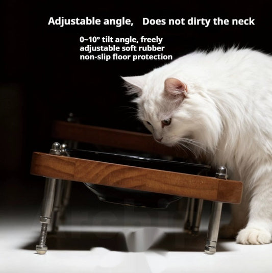 Solid Wood Pet Bowl With Adjustable Height And Angle For Neck Support