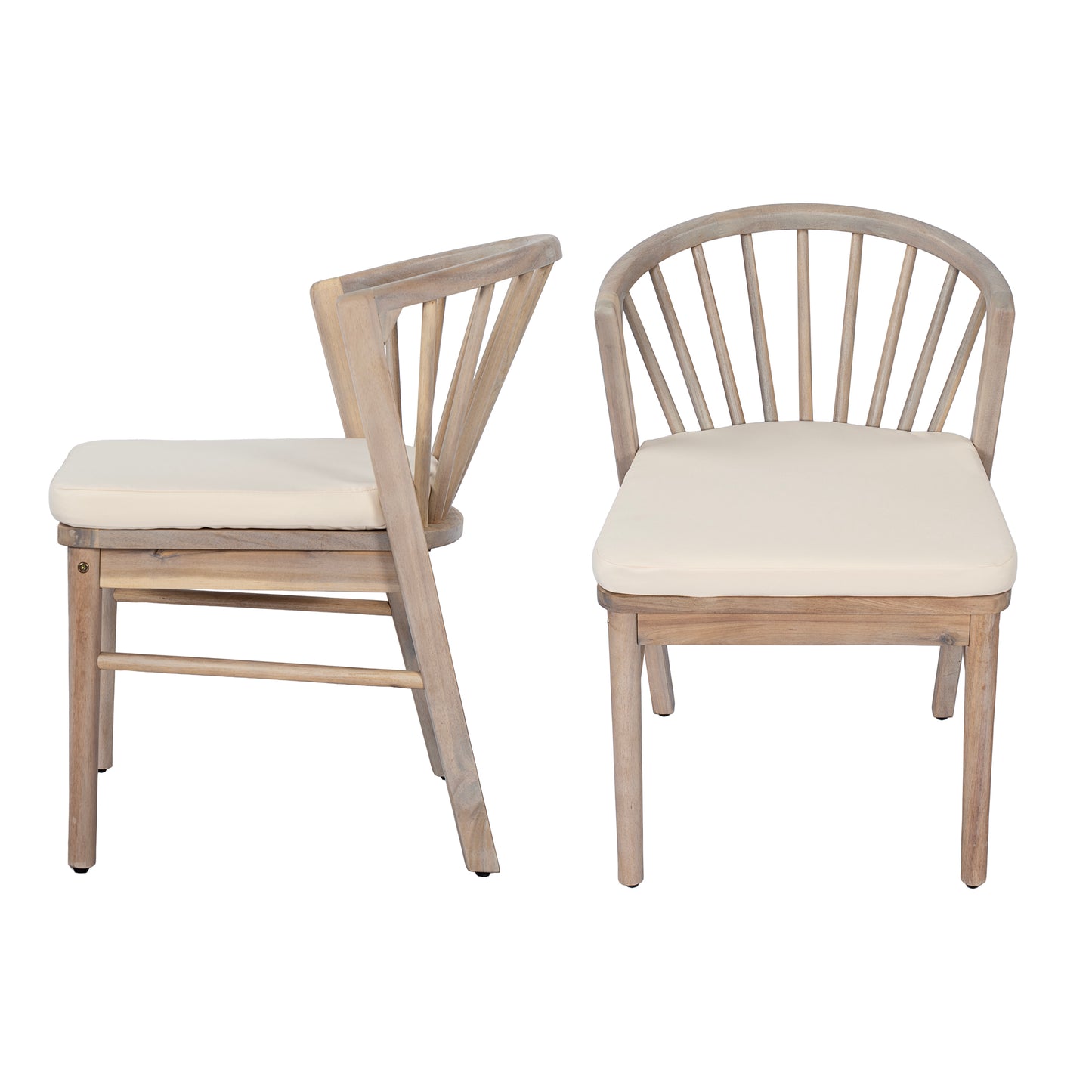 Outdoor Dining Chairs Set Of 2, Acacia Wood Patio Chairs With Cream Washable Cushion,for Backyard, Poolside, Garden,Light White