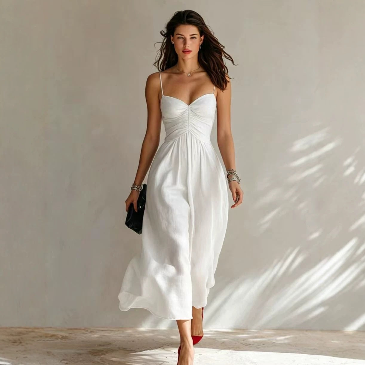 Spring Summer Pleated Strap Dress New Style