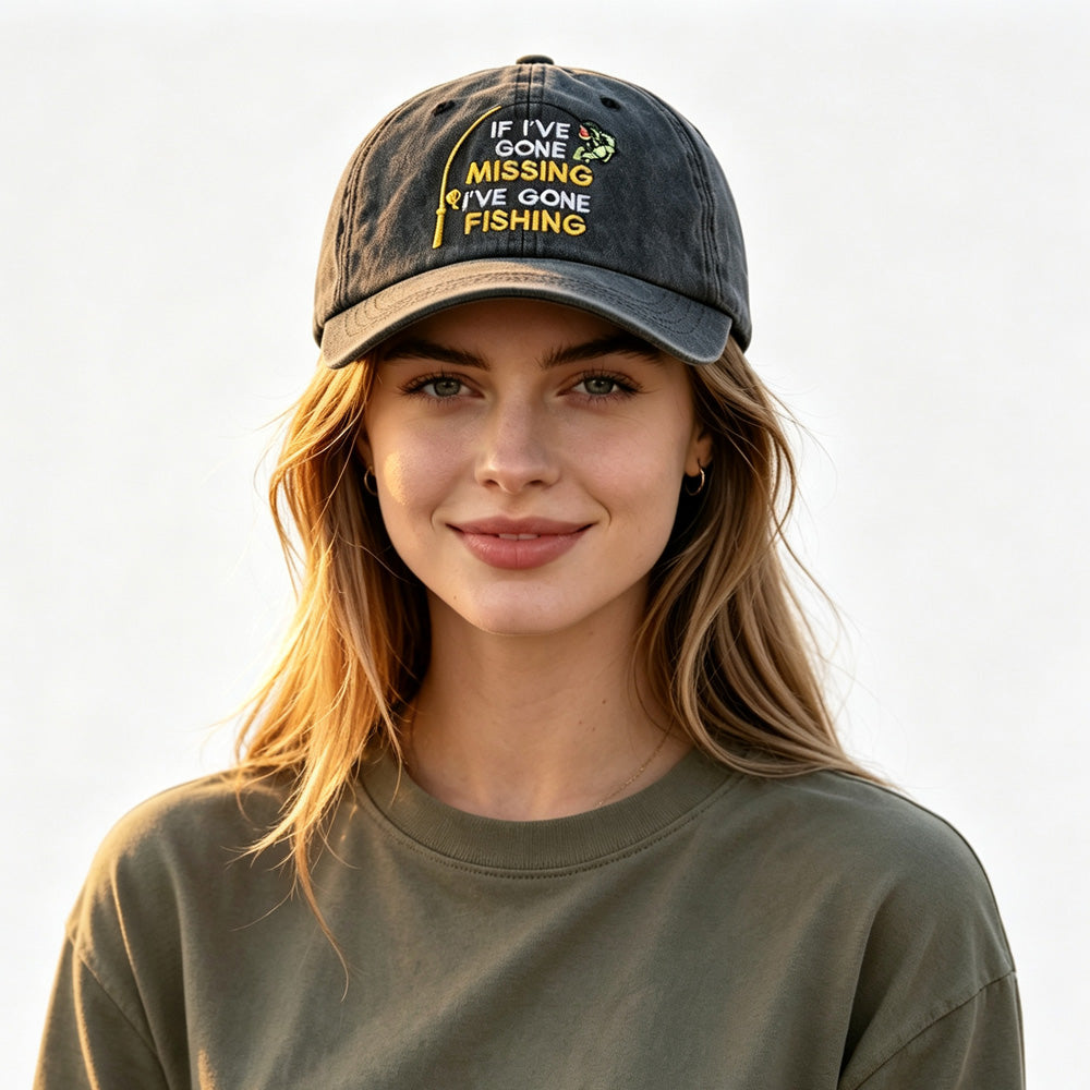 2pcs Vintage Washed Fishing Baseball Cap For Women, Embroidery If I Ve Gone Missing I Ve Gone Fishing Funny Hat, Outdoor Fisherman Gift Hat