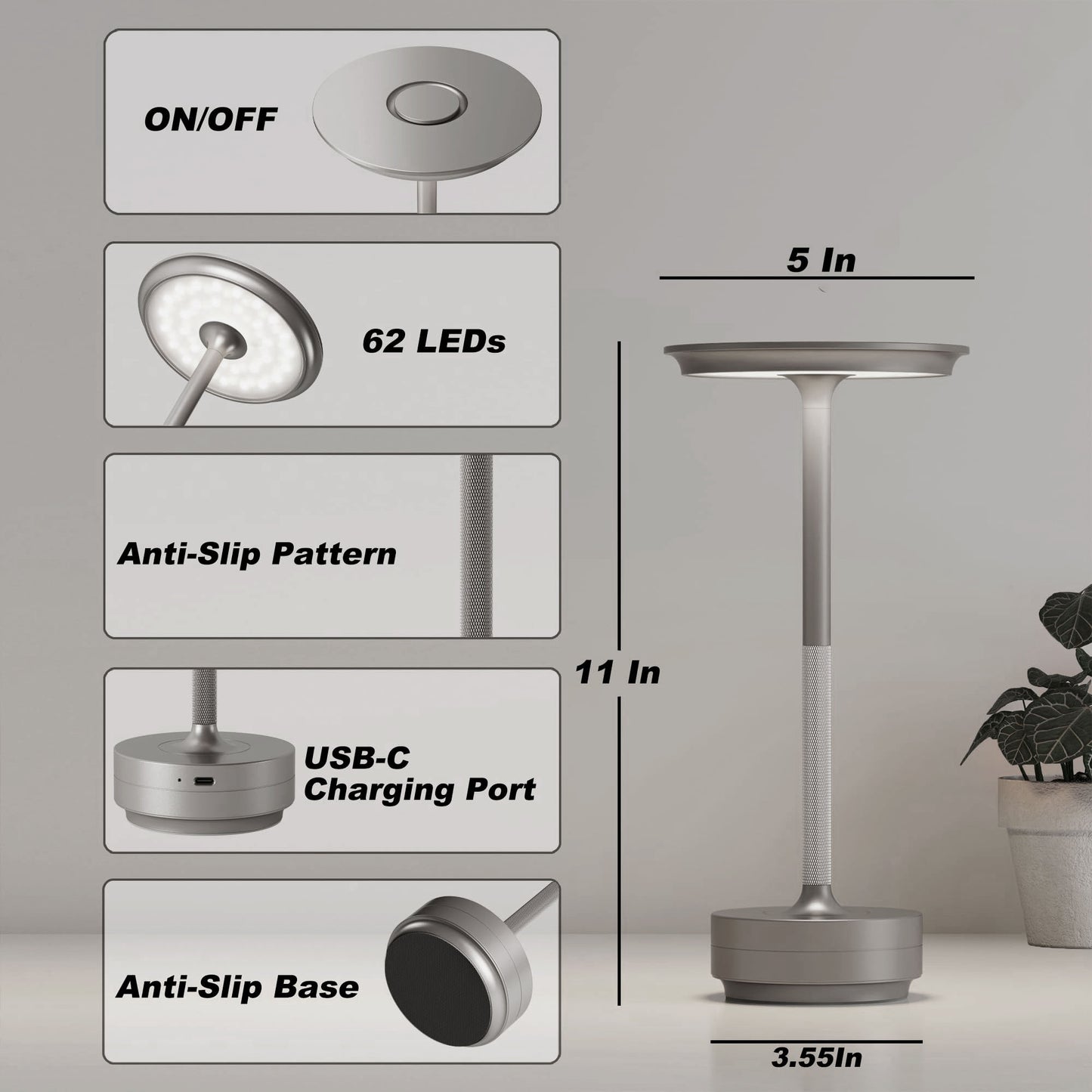 Stepless Dimming Aluminum LED Cordless Desk Lamp