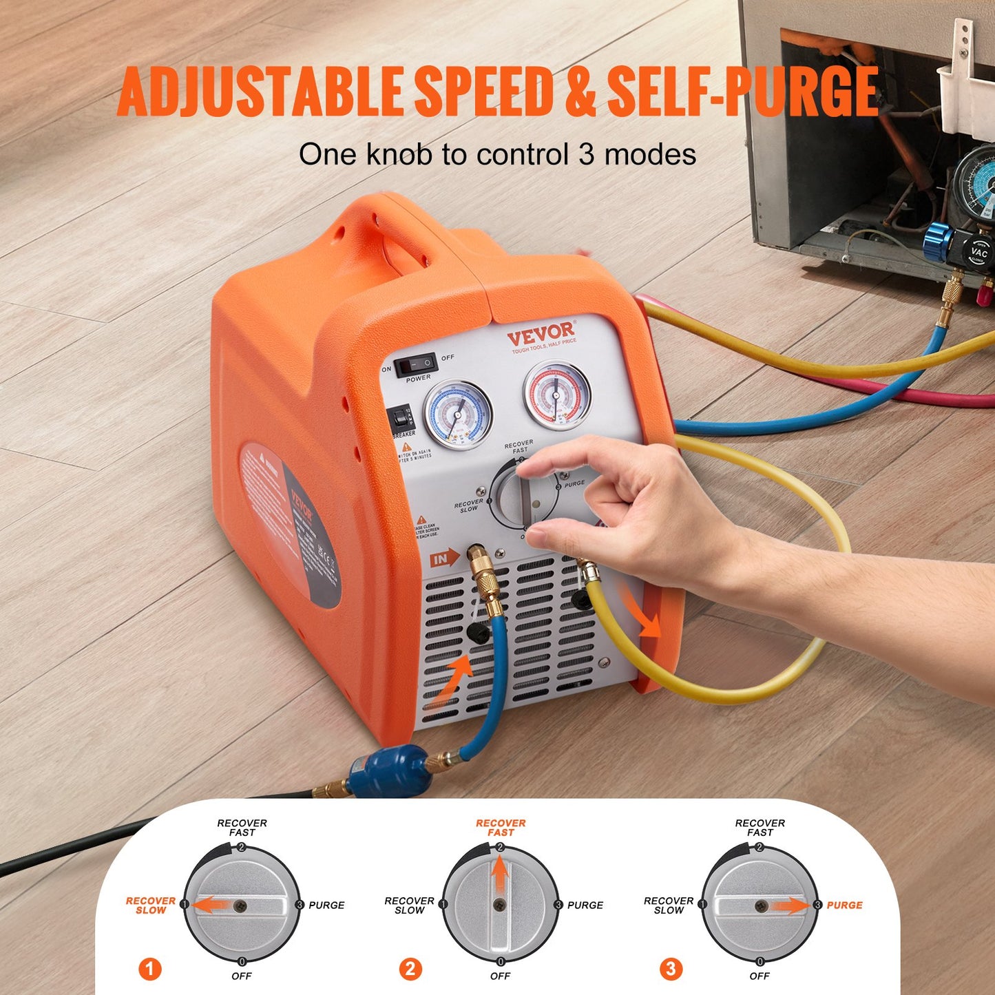3 4 HP Refrigerant Recovery Machine - Portable AC Recovery Machine With High Pressure Protection, 120V 60Hz Refrigerant Recycle Machine HVAC For Car Air Conditioning, Vapor Liquid Refrigerant
