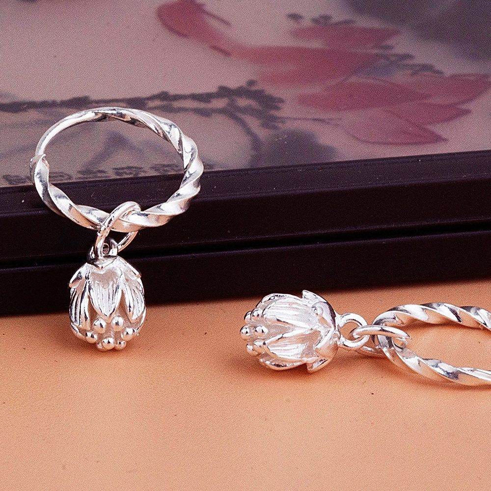 9999 Pure Silver Earrings For Women Solid Plain Silver Lotus Shaped Ear Cuffs Flattering For Large Face Girls Gifts For Ladies