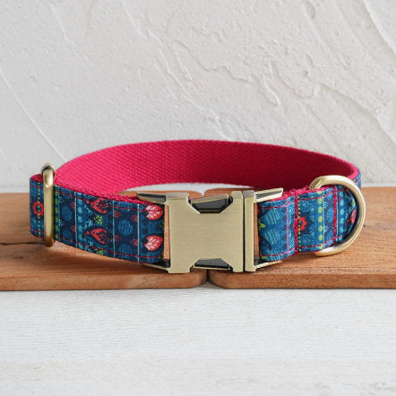 New Red Lotus Dog Collar Pet Supplies Export Leash Set Bronze Buckle